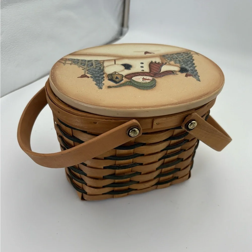 Vintage Snowman Decorative Woven Basket